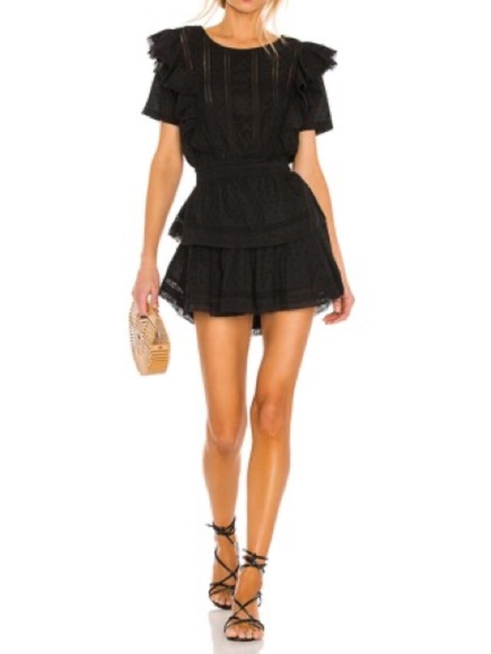 LoveShackFancy Natasha Mini Frilly Cotton Dress Black Size L